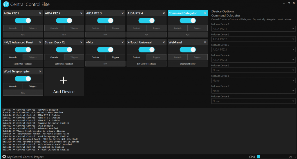 Controlling complex show rundowns on a device of your choice with Central Control