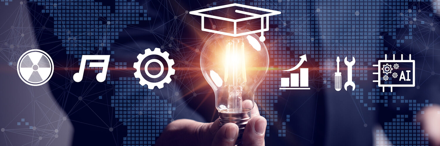 ai and higher education men holding a bubblelight shining