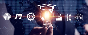 ai and higher education men holding a bubblelight shining