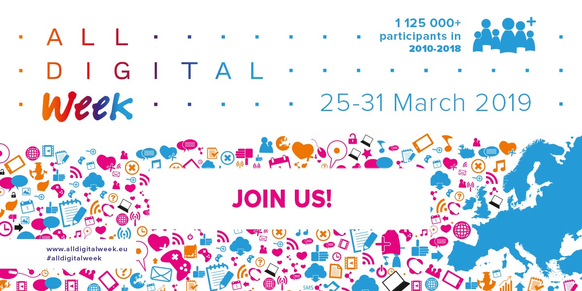 All Digital Week banner with text 25-31 March 2019, 1 125 000+ participants in 2010-2018, Join Us!