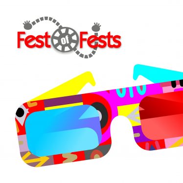 Logo of Fest of Fests with a film reel and a pair of colourful 3D glasses