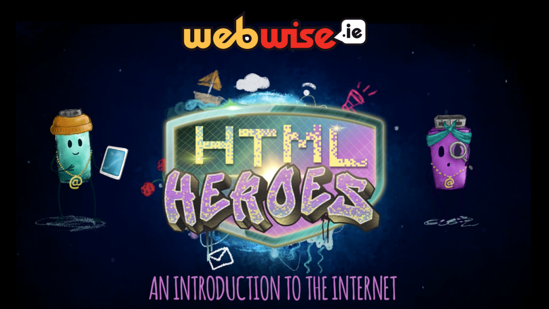 Title card for HTML Heroes: An Introduction to the Internet, with two cartoon characters.