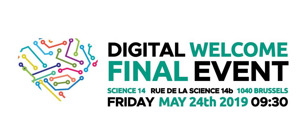 Digital Welcome Final Event banner with a circuit board brain graphic, listing date, time, and location.