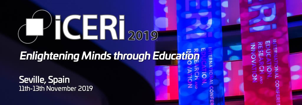 ICERI 2019 conference banner: Enlightening Minds through Education, Seville, Spain, 11-13 November 2019