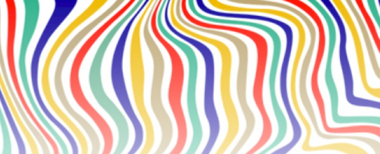 Abstract background with wavy, vertical stripes in various colours: red, blue, yellow, green, beige.