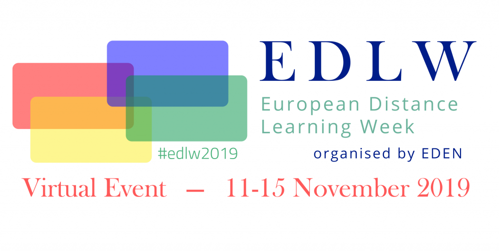 Banner for EDLW European Distance Learning Week, a virtual event organised by EDEN, 11-15 November 2019