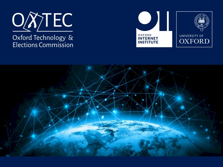 OXTEC logo and text Oxford Technology & Elections Commission, Oxford Internet Institute, University of Oxford logos