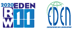 Logo for EDEN Research Workshop 2020, with text RW11 and EDEN, and a globe icon.