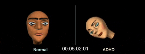 Animated GIF showing two animated heads, one labelled Normal and the other ADHD, demonstrating head tracking.