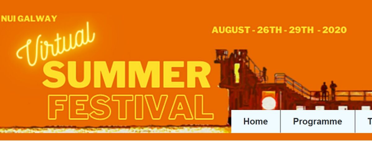 Banner for NUI Galway Virtual Summer Festival, August 26th-29th 2020, with silhouettes of people