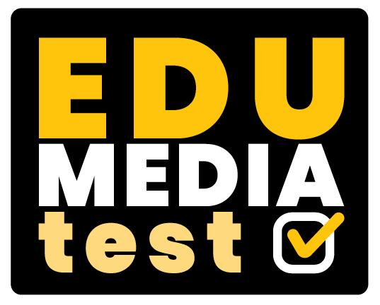 Logo for EduMediaTest. The word EDU is in yellow, MEDIA in white, and test in light yellow. A white checkbox with a yellow