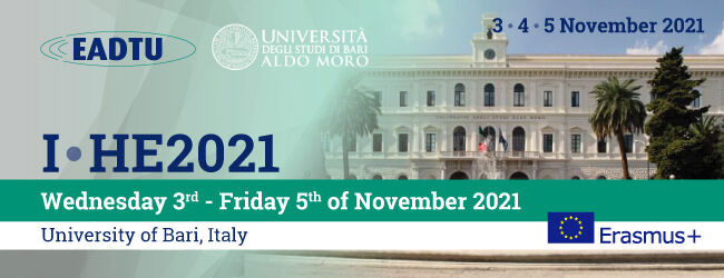 I•HE2021 conference banner with dates 3-5 November 2021, University of Bari, Italy, and logos.
