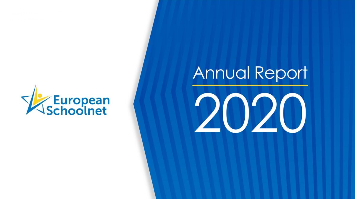 European Schoolnet logo and text Annual Report 2020 on a blue background