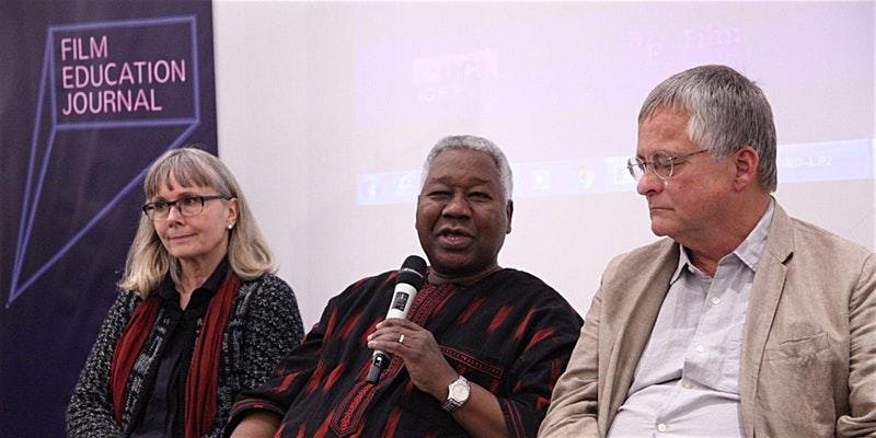 Three people, two men and one woman, sitting and speaking at the Scottish International Film Education Conference