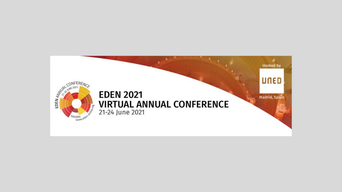 EDEN 2021 Virtual Annual Conference banner hosted by UNED, Madrid, Spain, 21-24 June 2021