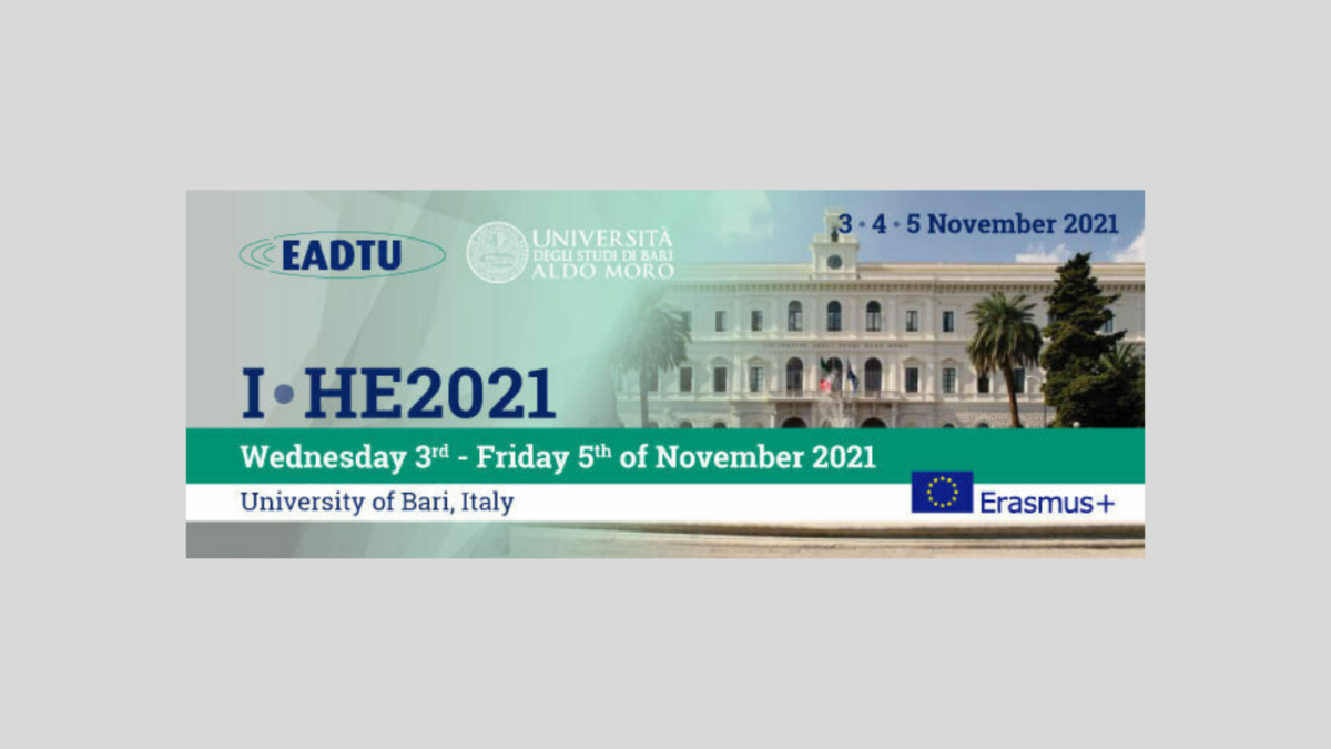 I-HE2021 conference banner with text: Wednesday 3rd - Friday 5th of November 2021, University of Bari, Italy