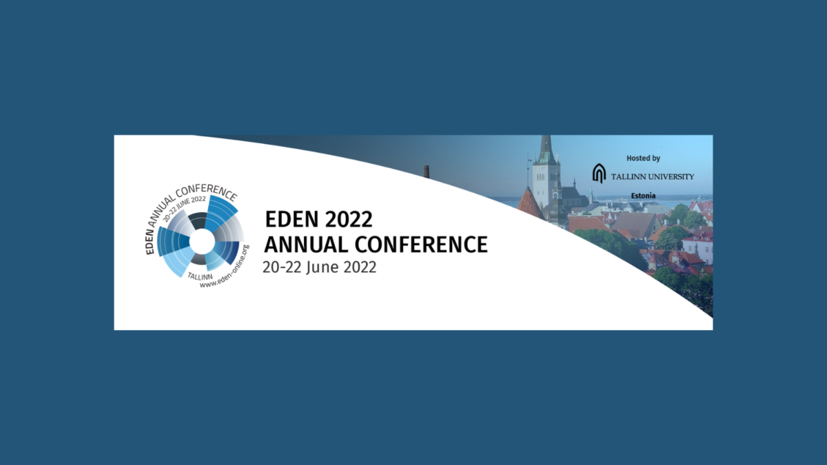 EDEN 2022 Annual Conference banner with logo, dates 20-22 June 2022, and Tallinn University as host