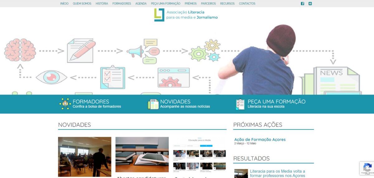 Screenshot of the homepage of the website of the Portuguese Media and Journalism Literacy Association