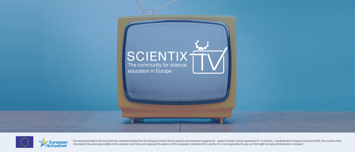A retro yellow television set with the text SCIENTIX TV and 'The community for science education in Europe' on its screen.