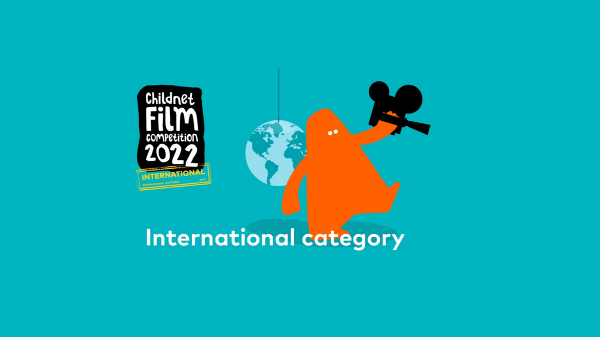 Childnet Film Competition 2022 International category logo with an orange cartoon character holding a camera.