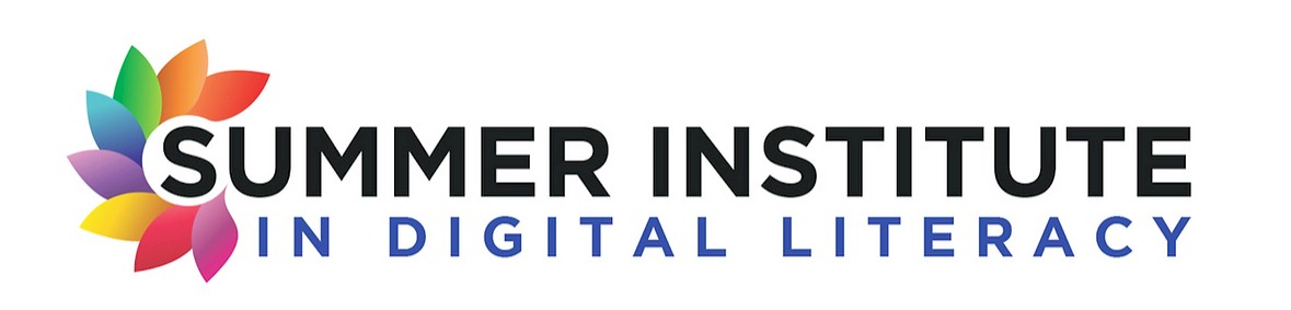 Logo for Summer Institute in Digital Literacy, with a colourful flower graphic and text in black and blue.