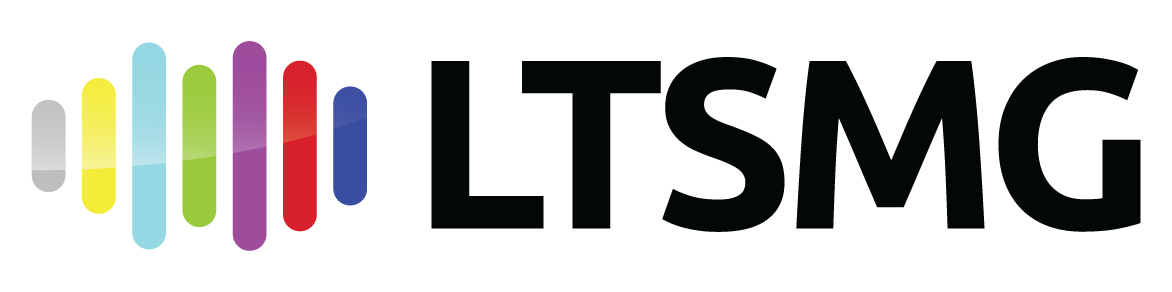 Logo of LTSMG, with a graphic of seven vertical bars in different colours to the left.
