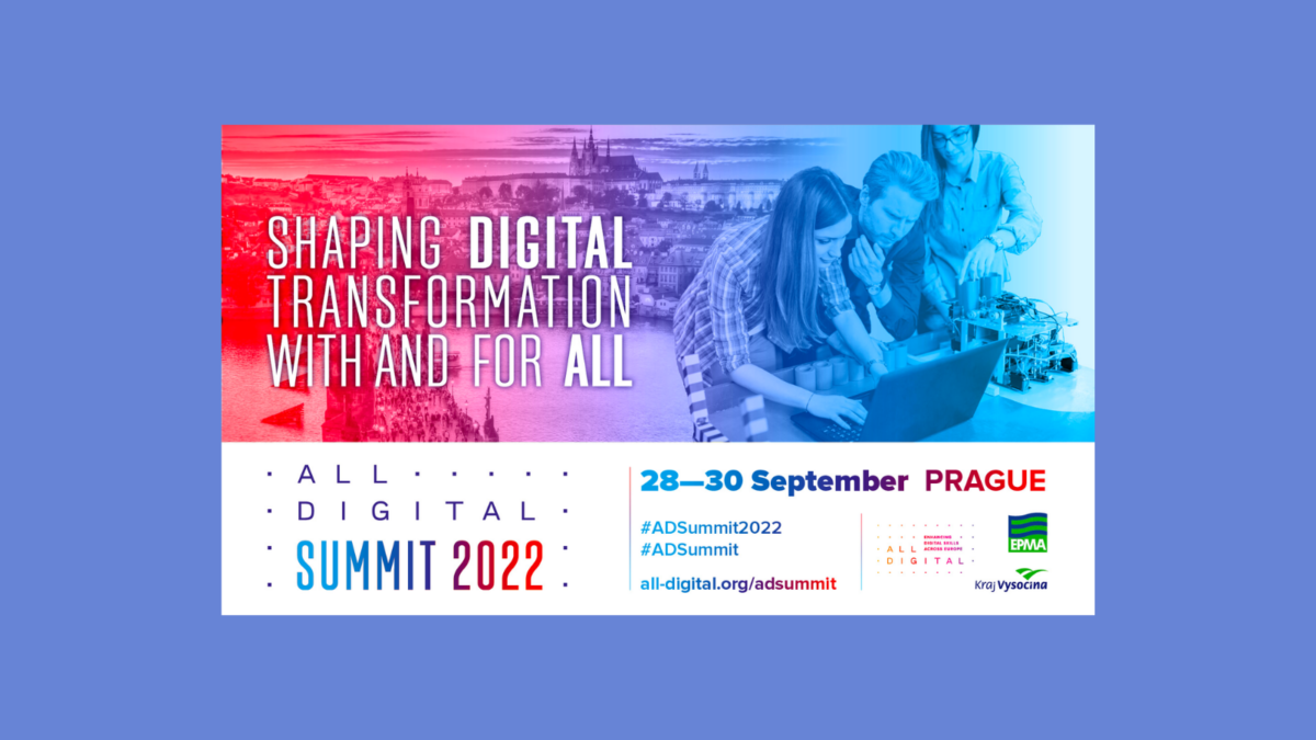 ALL DIGITAL SUMMIT 2022 banner: Shaping Digital Transformation with and for All, 28-30 September, Prague