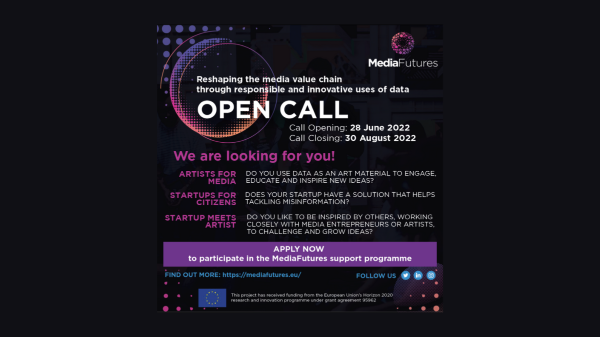 MediaFutures Open Call poster: Reshaping the media value chain through responsible and innovative uses of data