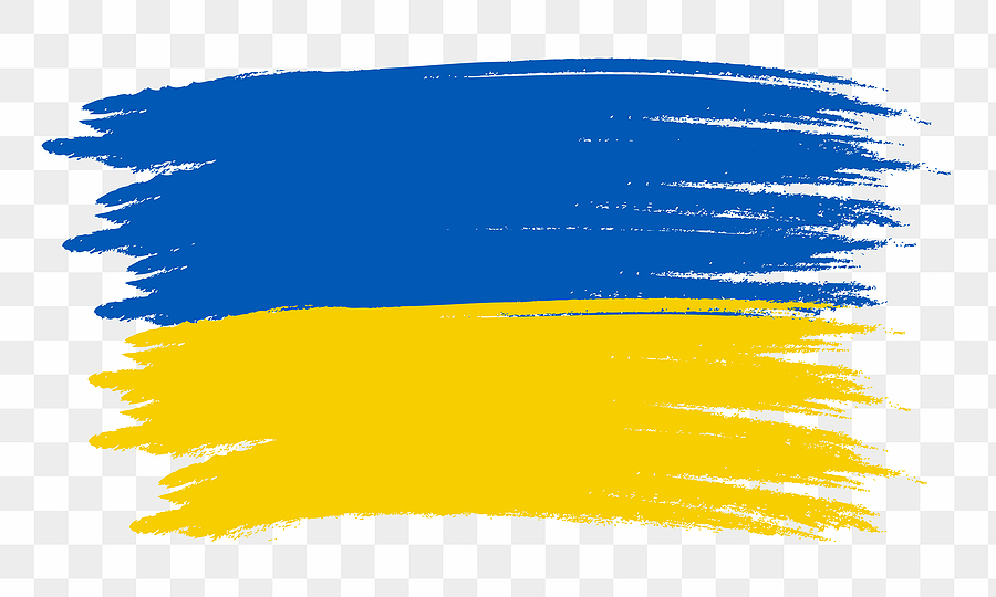 A horizontal brushstroke flag of Ukraine, with blue on top and yellow on the bottom, against a transparent background.