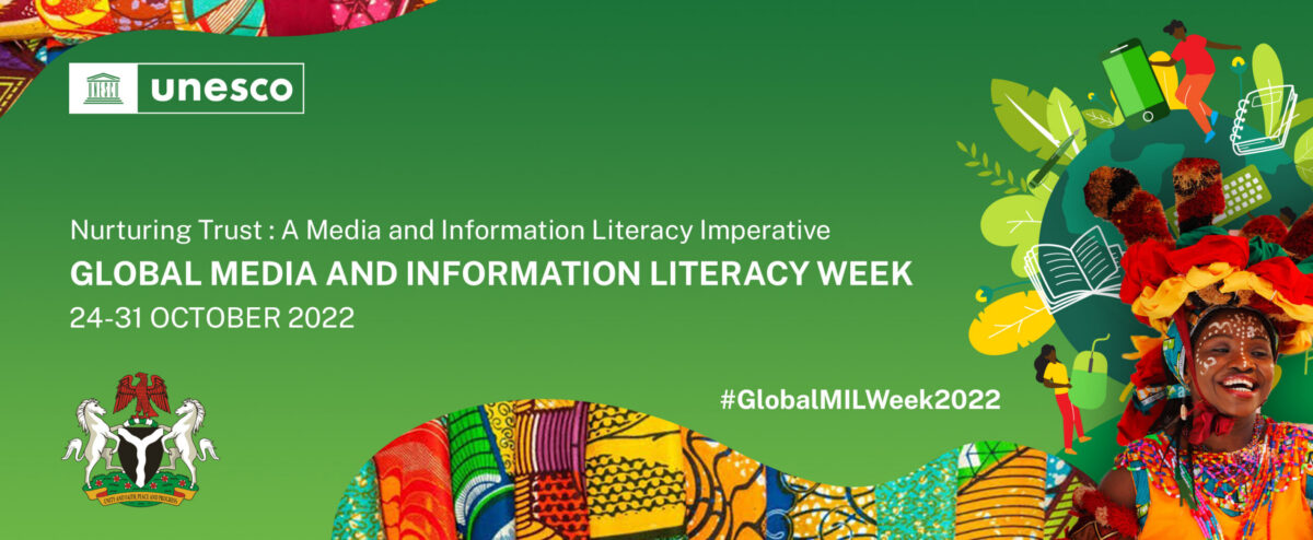 UNESCO Global Media and Information Literacy Week banner with text and illustrations