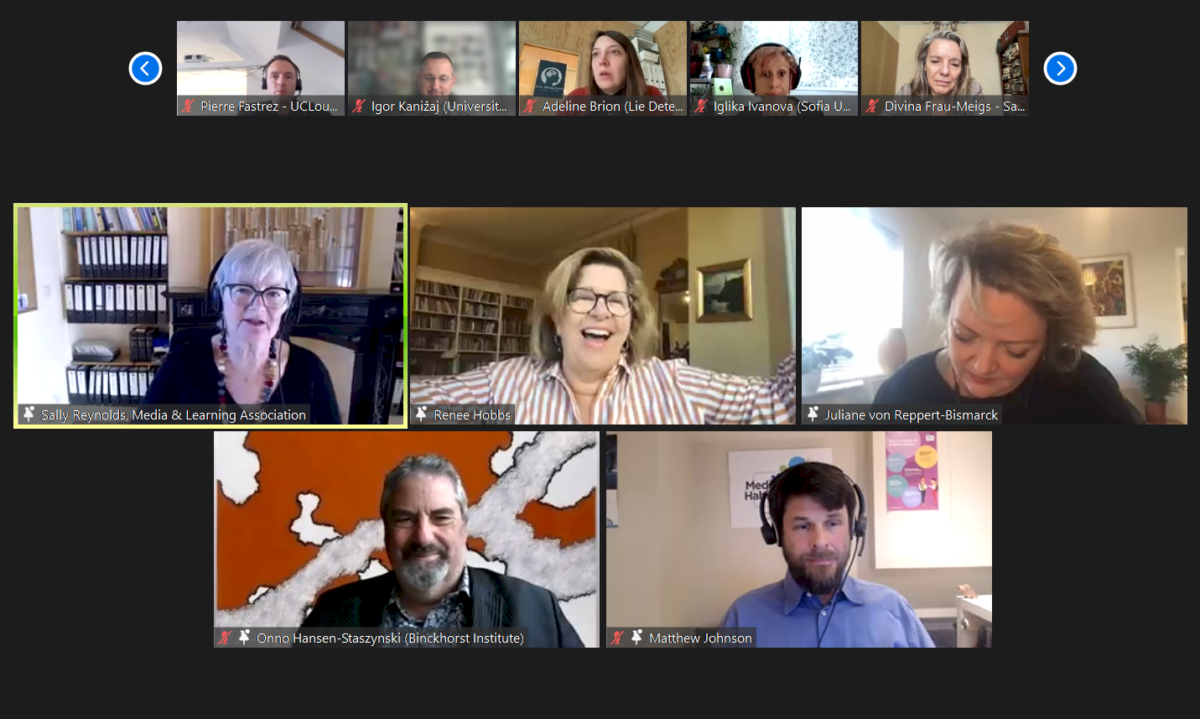 Screenshot of a video conference with 11 participants in a grid layout, some speaking, some listening.