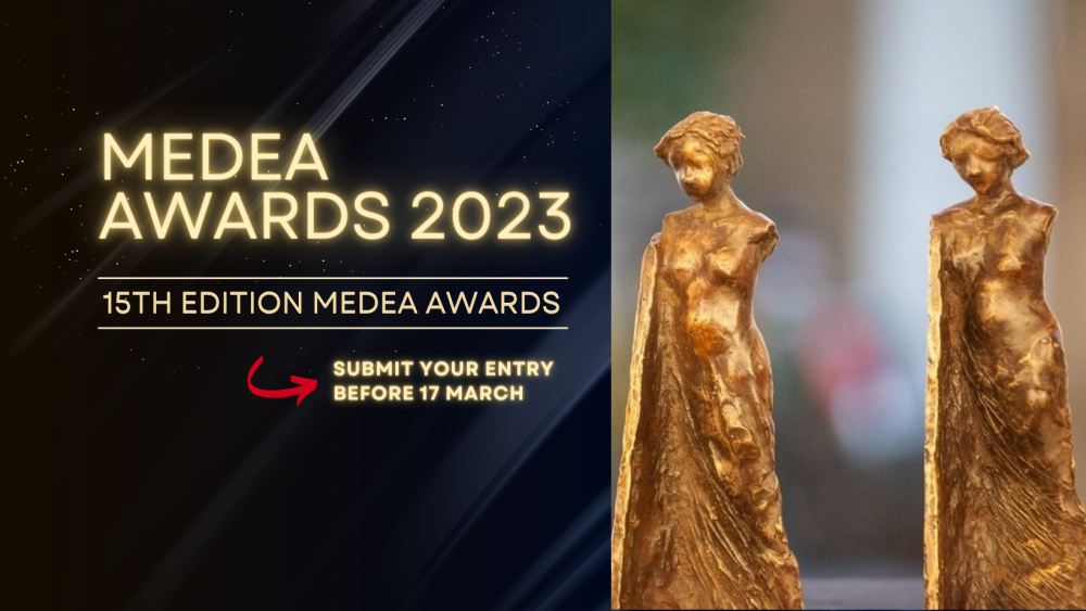 MEDEA Awards 2023, 15th Edition MEDEA Awards. Submit your entry before 17 March. Two golden statuettes.