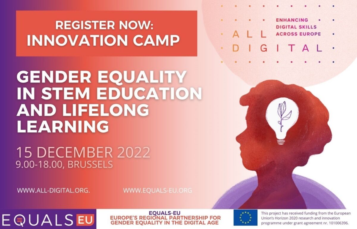 Poster for Innovation Camp: Gender Equality in STEM Education and Lifelong Learning, 15 December 2022