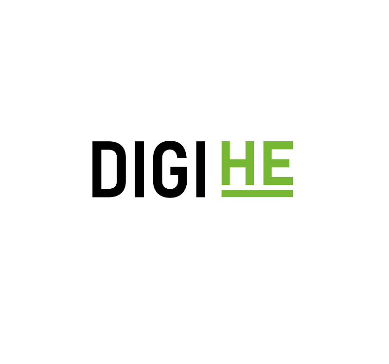 Logo of DIGI HE, with DIGI in black and HE in green with a green line underneath