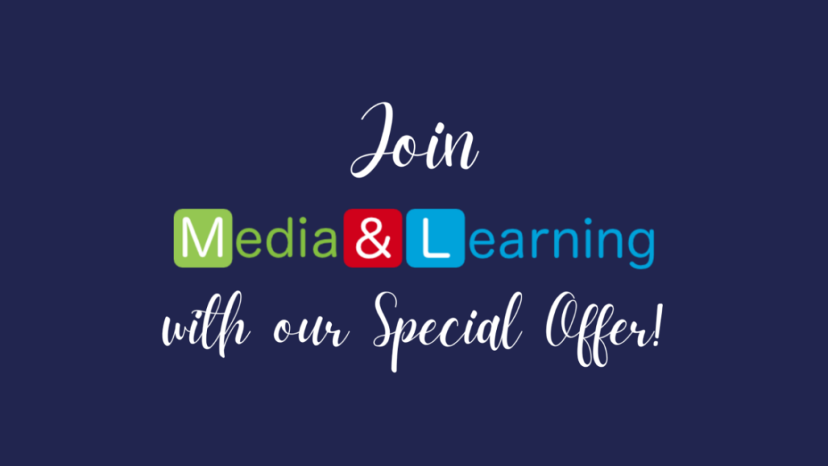 Text on a dark blue background: Join Media & Learning with our Special Offer!