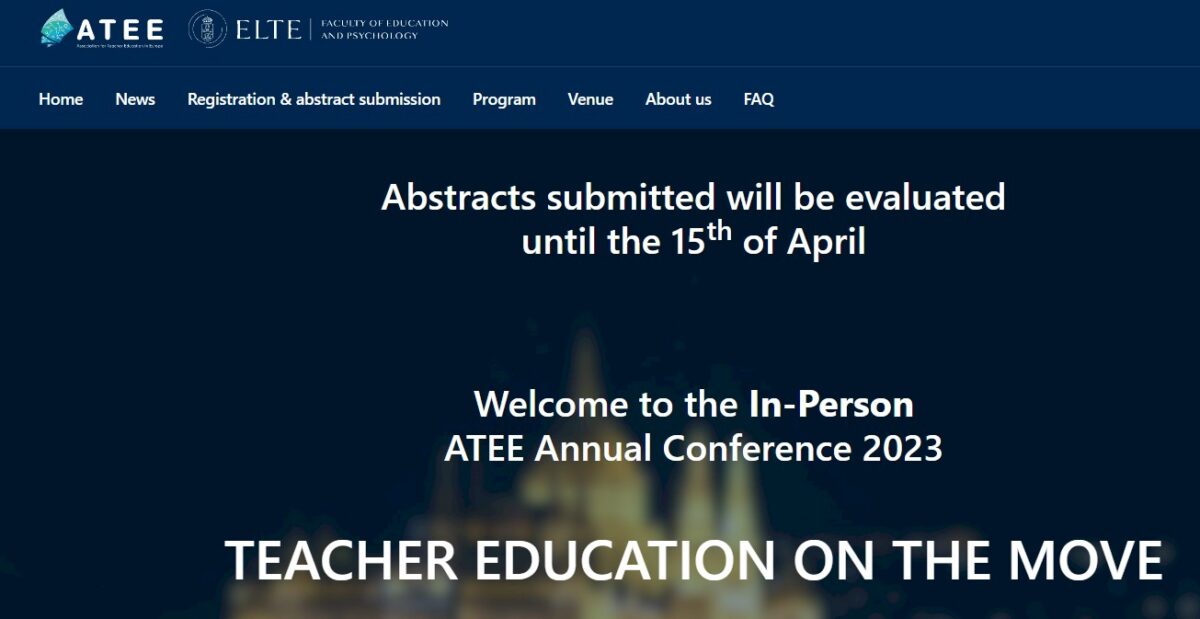 Screenshot of the ATEE website with the text "Abstracts submitted will be evaluated until the 15th of April" and "Welcome