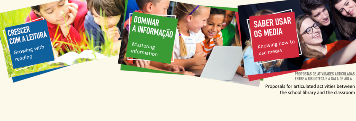 Three images of children and young people with text overlays: Growing with reading, Mastering information, Knowing how to