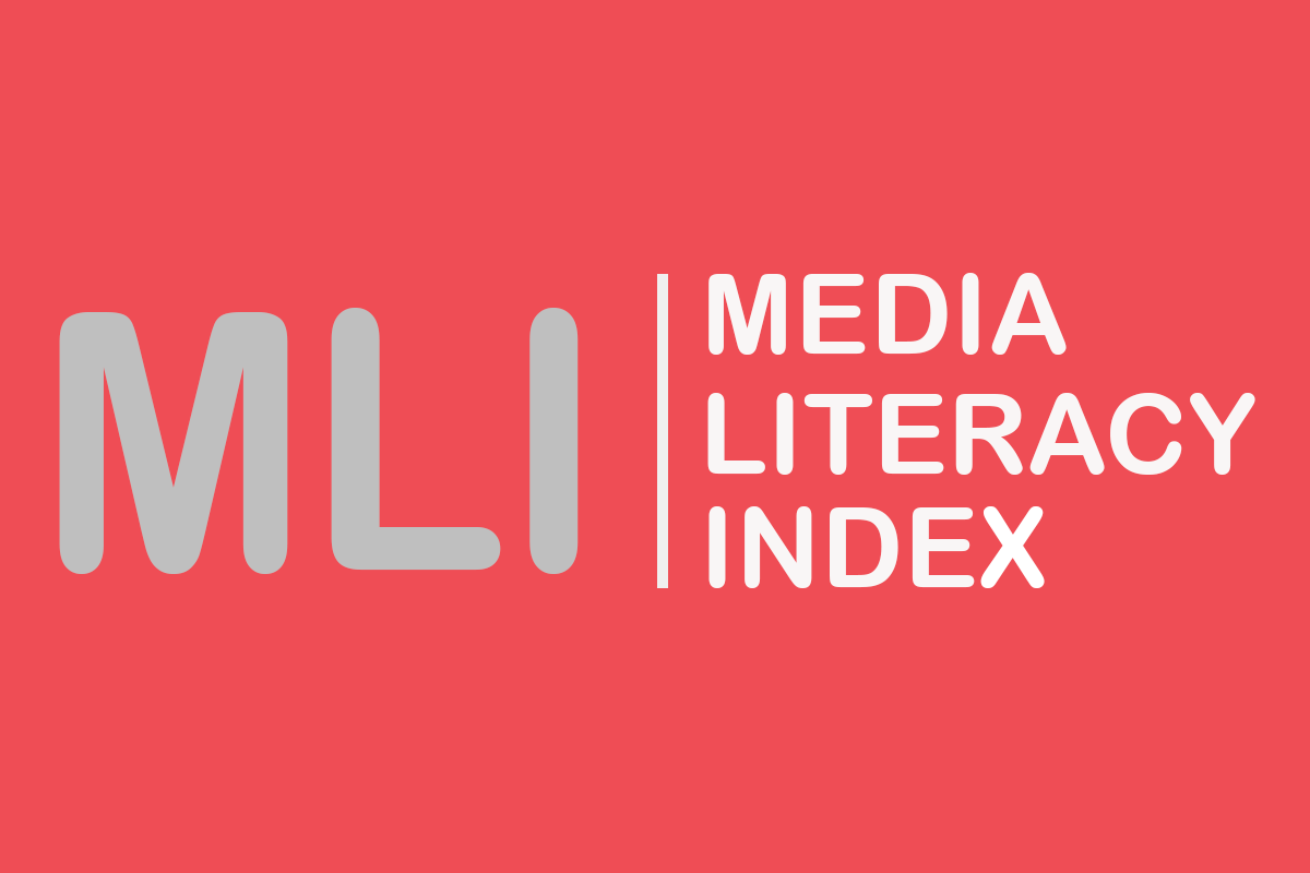Logo of Media Literacy Index (MLI) on a red background.