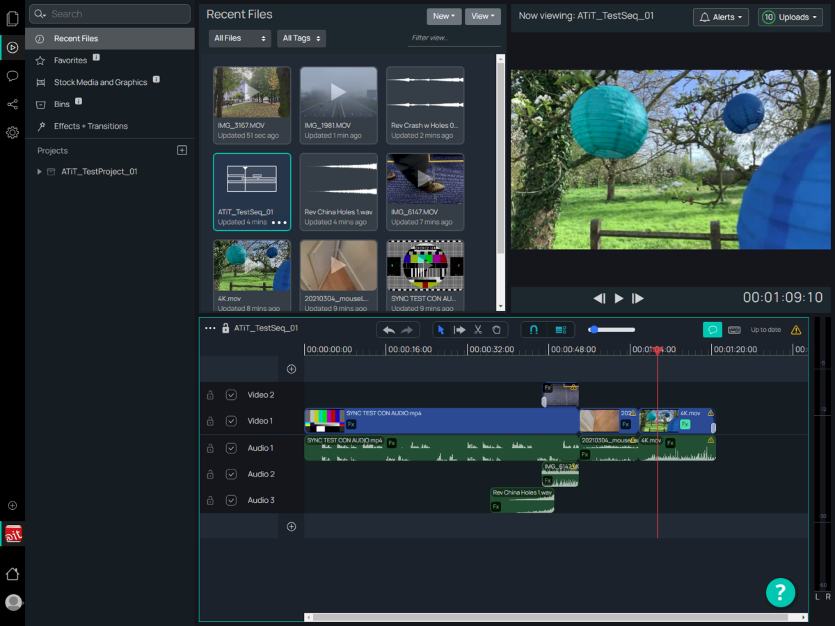 Screenshot of the Atomos Edit video editing software interface, showing a timeline and media browser.