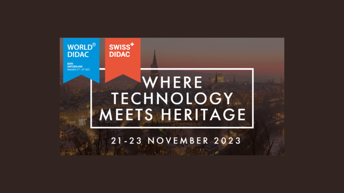 Worlddidac and Swissdidac conference banner: Where Technology Meets Heritage, 21-23 November 2023, Bern, Switzerland