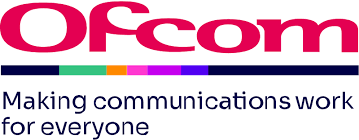 Logo of Ofcom, with a multi-coloured bar below it and the slogan Making communications work for everyone