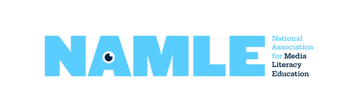 Logo of NAMLE, National Association for Media Literacy Education, in blue text on a white background
