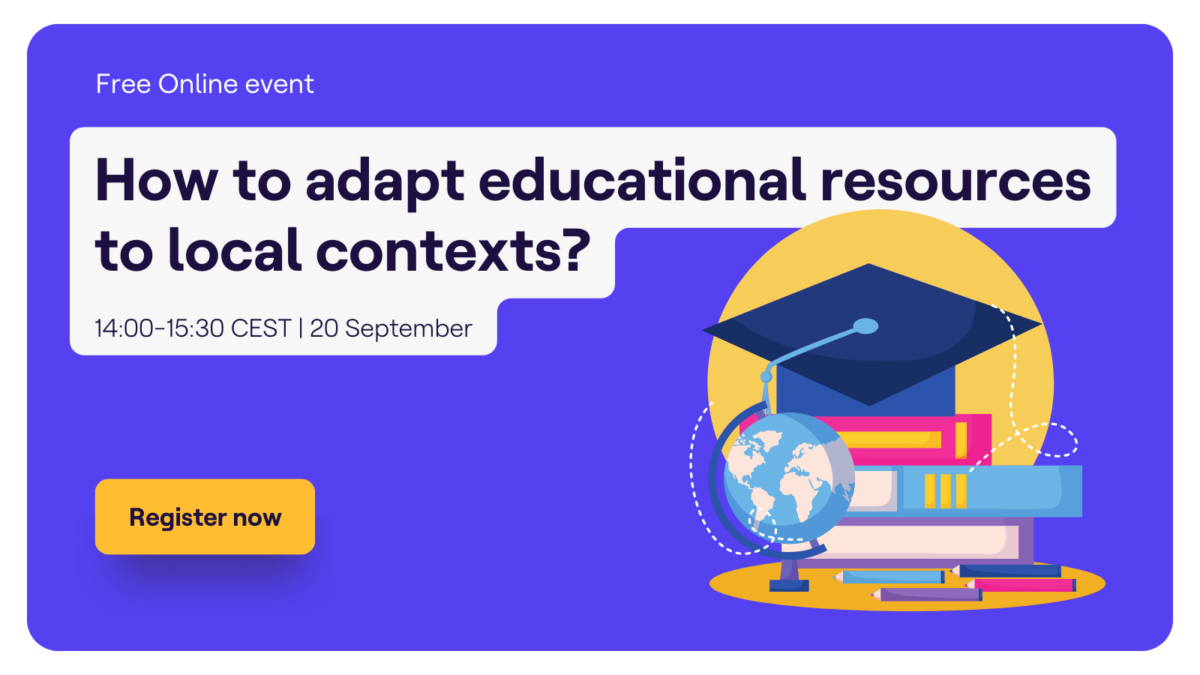Banner for a free online event: How to adapt educational resources to local contexts? 20 September