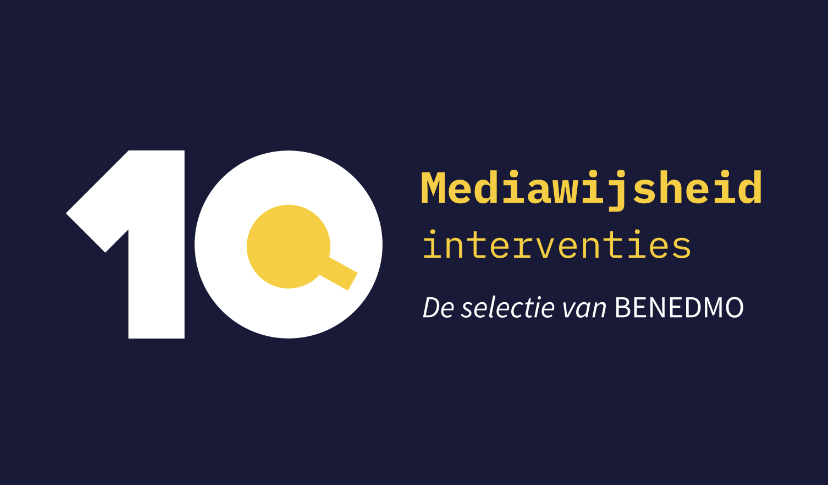 10Q logo with text: Mediawijsheid interventies, De selectie van BENEDMO
