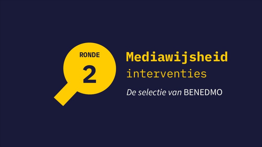 Banner for Round 2 of BENEDMO media literacy interventions, with a magnifying glass icon.
