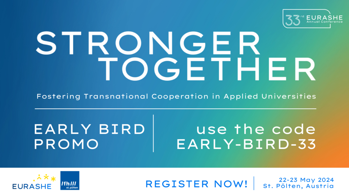 Banner for EURASHE 33rd Annual Conference: Stronger Together, 22-23 May 2024, St. Pölten, Austria
