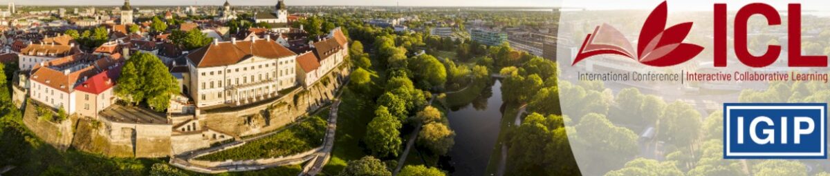 Aerial view of Tallinn, Estonia, with historic buildings, green trees, and a lake, with ICL and IGIP logos.