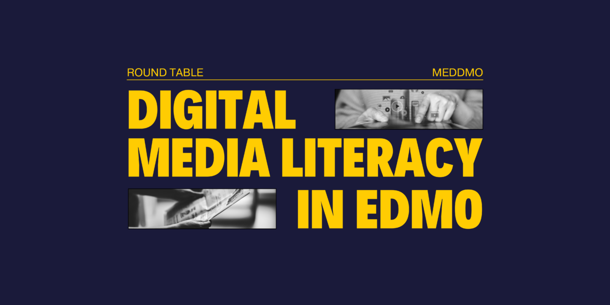 Digital Media Literacy in EDMO Round Table: MedDMO. Hands typing on a keyboard and holding a tablet.