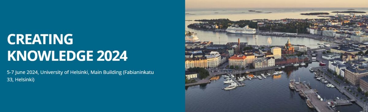 Creating Knowledge 2024 conference banner with text and an aerial view of Helsinki harbour
