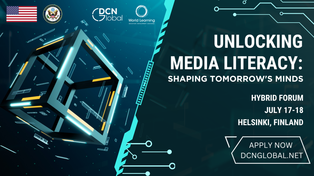Promotional banner for Unlocking Media Literacy: Shaping Tomorrow's Minds, Hybrid Forum, July 17-18, Helsinki, Finland.